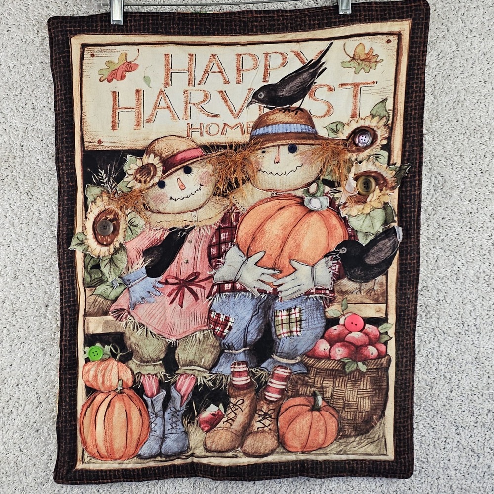 Happy Harvest Quilt Door Hanger Panel Flowers 25x20 Scarecrow Pumpkins Fall